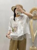 中国民族风刺绣高支，苎麻上衣女，2023夏季妈妈小衫白色棉麻衬衫