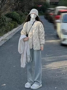 韩系白色菱格羽绒棉服女短款2023年冬季加厚小个子，面包服外套