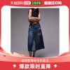 香港直邮潮奢topshop女士牛仔，原版腰带a字形带破痕蓝色中长半