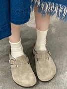高-版本勃肯鞋女2024夏季外穿休闲博肯鞋真皮厚底软木包头半拖鞋