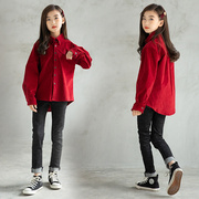 2021秋冬韩版童装女童，外套加厚灯芯绒，保暖开衫文艺衬衣长袖上衣