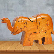 木制动物大象积木儿童，益智玩具拼插拼图，diy榫卯积木模型l鲁班锁