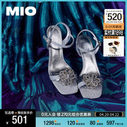 MIO米奥女鞋夏季个性豹纹拖鞋中高跟仙女优雅气质扣带时装凉鞋