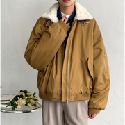羊羔毛领飞行员夹克棉服，男廓形22秋冬季韩版宽松加厚短款外套