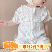 一岁女宝宝短袖纱布，连体衣夏季薄款新生儿婴儿婴幼儿夏天衣服夏装