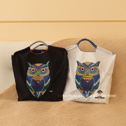 日系小众ball chain单肩包环保布猫头鹰刺绣购物袋手提尼龙帆布包