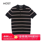 most男装黑色条纹撞色polo衫男夏季经典翻领短袖t恤c201106003