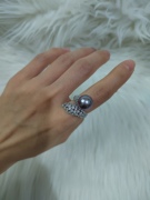 天然淡水珍珠戒指纯银，戒指蓝莓色，爱迪生珍珠