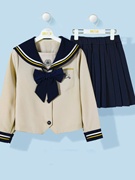 春秋季宝宝长袖套裙，女童时尚海军领上衣，学院青春靓丽套装