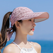 遮阳帽女士夏季户外骑行空顶可伸缩大檐遮脸防晒防紫外线太阳帽子