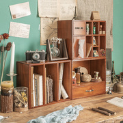 桌面收纳盒办公室书桌抽屉置物架复古木制文具手账印章柜分隔书架