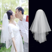 超仙蓬蓬素纱新娘结婚拍照头饰登记领证求婚短款头纱简约森系