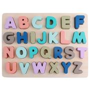 儿童益智拼图拼版马卡龙(马卡龙，)木制数字字母，形状认知板手抓板木质玩具