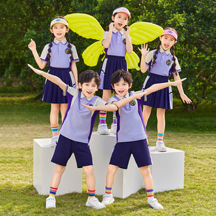 学院风紫色校服套装小学生，班服夏装老师，男女儿童班服幼儿园服