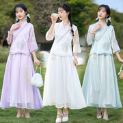 静雅阁新中式春夏改良汉服，纯色唐装女装中国风仙气半身裙