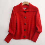 正红色新年厚款超软糯100%山羊绒秋冬季保暖针织毛衣纯色百搭开衫