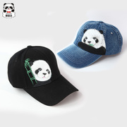 Apanda手绘熊猫帽子夏季遮阳棒球鸭舌帽帆布休闲帽熊猫礼物牛仔帽