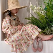 童裙2024春款女韩版花朵拼接连衣裙，儿童长袖甜美田园风公主裙