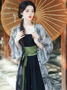 春夏季新中式国风宋制改良汉服套装，女大尺码胖mm对襟长衫唐装两件
