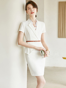 高级感法式连衣裙女夏季通勤OL收腰显瘦大码短袖白色职业连衣裙女