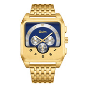 oulm欧镭金色男士手表，方形石英男表欧美运动休闲钢带大表盘腕表