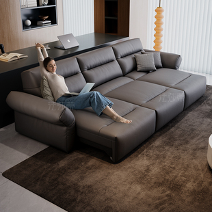 法莎蒂意式真皮电动功能，沙发现代极简小户型，航海家牛皮沙发床