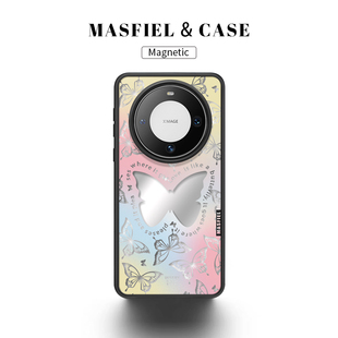 MASFIEL × 镂空蝴蝶联名适用华为Mate60Pro手机壳高档mate60保护套磁吸支架女全包ins防摔网红镜面玻璃