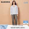 SANDRO Outlet女装春季法式休闲条纹白色翻领衬衫上衣SFPCM00574