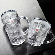日式冰川纹玻璃水杯子带盖把手女生家用ins风高颜值饮料啤酒茶杯