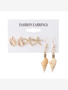 欧美时尚合金贝壳流苏，耳环沙滩海洋风海螺，珍珠多对跨境耳钉