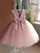 amicy女童生日公主裙粉色，高端儿童钢琴礼服蓬蓬裙，走秀裙超仙洋气