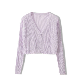 浅紫色防晒衫针织冰丝，外搭开衫v领花边一粒扣薄款外套气质长袖女