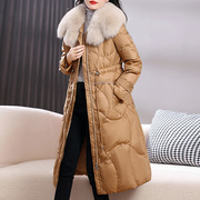 时尚大毛领羽绒服女2023韩版修型，显瘦气质白鸭绒(白鸭绒)过膝收腰外套