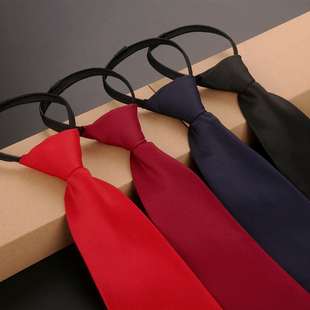 男女学生红蓝黑单色，纯色职业上班正装拉链易拉得懒人领带ins休闲