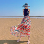 波西米亚民族风大裙摆，复古a字裙显瘦印花云南半身长裙度假沙滩裙
