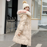 韩版大毛领羽绒服女2022中长款显瘦修身气质系，腰带加厚冬季外套女