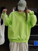 ManMans荧光绿休闲空气层卫衣早春新韩版时髦宽松廓形显瘦上衣女