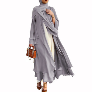亚马逊跨境跨境女装，中东迪拜开衫长袍外搭双层雪纺连衣裙m028