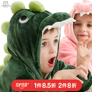 恐龙睡衣儿童连体珊瑚绒宝宝，男童女童加厚造型，卡通动物连身家居服