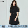 lily2024春女装，复古通勤时尚都市，优雅宽松荷叶边小黑裙连衣裙