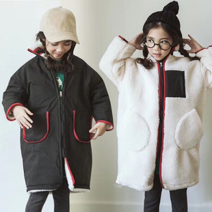 童装女童秋冬韩版加厚保暖羊羔绒外套中大儿童，两面穿亲子保暖大衣
