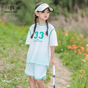 亲子女童速干运动套装，夏装洋气中大童，2024女孩夏季韩版短袖t
