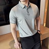 夏季男士修身高弹垂感短袖，t恤韩版型男无痕压胶polo领口撞色半袖