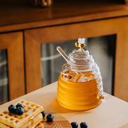 创意蜂巢型小蜜蜂玻璃蜂蜜罐带盖子搅拌棒创意厨房用品