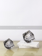 现代轻奢灰色方形水晶摆件样板房客厅书柜桌面咖色方块创意装饰品