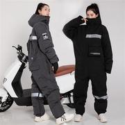 男女骑摩托车骑行服机车服连体套装冬季加绒加厚防摔防风保暖防寒