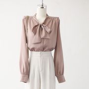 韩版系带蝴蝶结气质衬衫上衣女，春秋季洋气时尚时髦职业装小衫