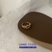 lihao麻花链条18k金色戒指女ins潮小众设计欧美复古文艺夸张高级