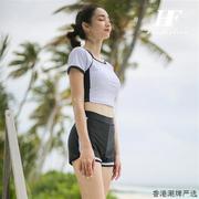 短袖分体高腰泳衣女款高级感2024保守平角裤泡温泉秋冬天泳装