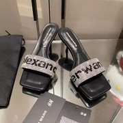 alexanderwang亚历山大王经典，字母闪钻方头，高跟拖鞋女凉鞋5